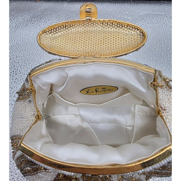 Vintage 70's La Regale Beaded Clutch Bag With Chain Strap & Gold Accents - Picture 4 of 10